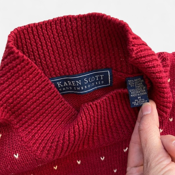 Vintage Karen Scott Red Embroidered Christmas Tree Holiday Turtleneck Sweater - Picture 3 of 6